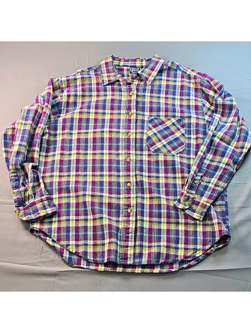 Vintage 1990's Quizz Jeans L Plaid Woven Cotton Long Sleeve Button-Up